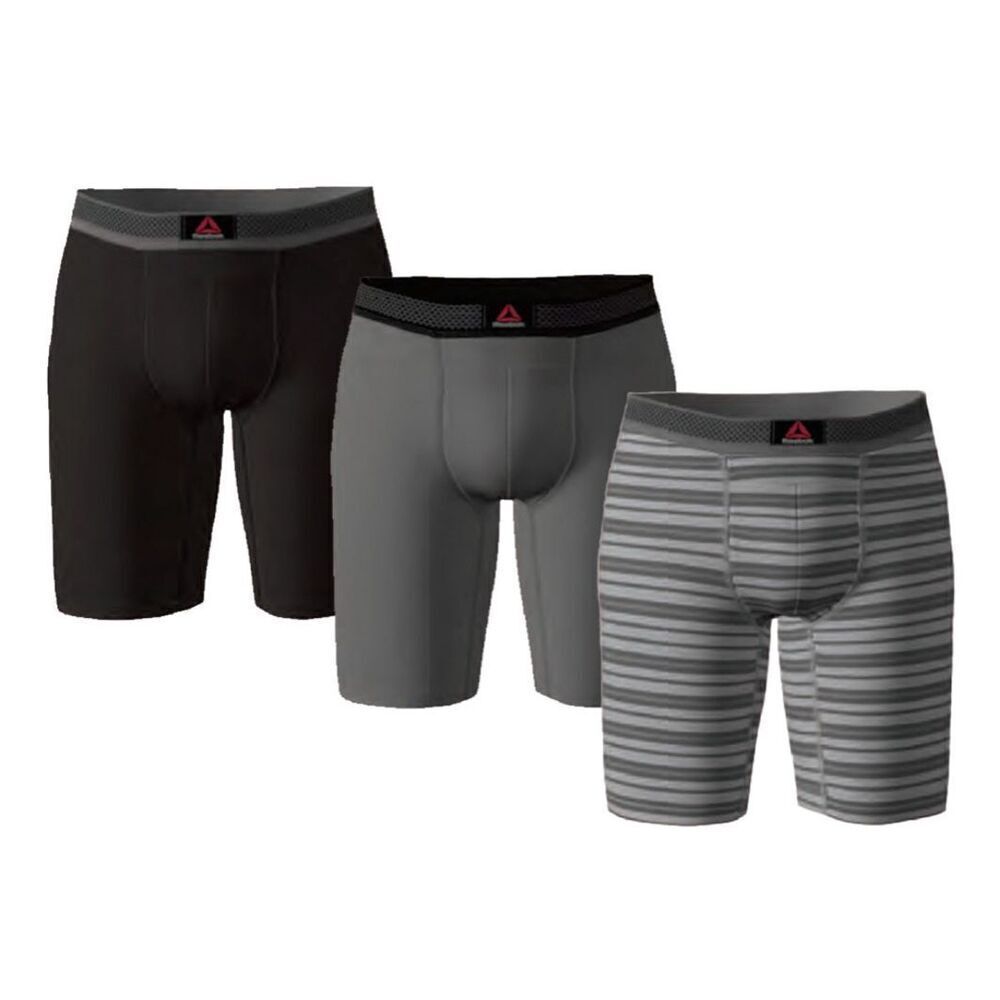 Reebok Men's Performance‎ 9” inseam Boxer Brief 3 Pack Featherweight 2XL 44-46